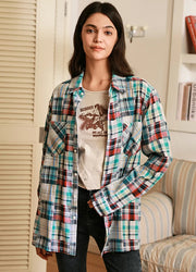 Women's Patchwork Style Plaid Button Down Shirt