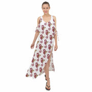 Red Seahorse Pattern Maxi Chiffon Cover Up Dress