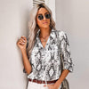 Vrouwen Overhemden Snake Leopard Print Blouses Vrouwelijke Zakken Tops Negen