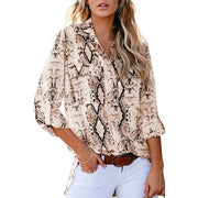 Vrouwen Overhemden Snake Leopard Print Blouses Vrouwelijke Zakken Tops Negen