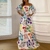 Zomer Off Shoulder Losse Boho Maxi Jurk Vrouwen Elegante Bloemenprint