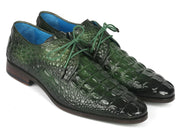 Paul Parkman Men's Green Croco Textured Leather Derby Shoes