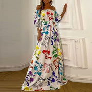 Summer Off Shoulder Loose Boho Maxi Dress Women Elegant Floral Print