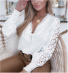 Long Sleeve V-Neck Lace Panel Shirt for Women