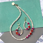 Rose Pearl Earrings + Necklace