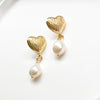 Baroque Pearl and Gold Heart Earrings