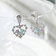 Blue Crystal Heart Drop Earrings - Silver Heart Shape Sterling Silver