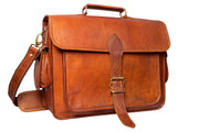 Handmade 16"-18" Brown Leather Crossbody Bag With Large Pocket.