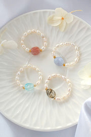 Elastic Rings with Natural Crystals & Freshwater Pearls