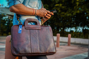 ANUENT Handmade Brown Leather Briefcase Mens.
