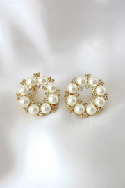14 Karats Gold Plated Vintage Geometric Stud Earrings, Pearls Earrings