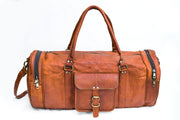 Vintage Leather Duffle Bag for Travel or the Gym,- Brown- Round
