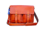 Handmade Buffalo Leather Orange Crossbody Messenger Bag.