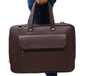 ANUENT 16 Inch Handmade Brown Leather Laptop Briefcase.