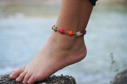 Colorful Turtle Boho Silver Anklet