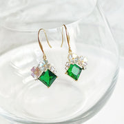 Flowers with Emerald Green Crystal Drop Earrings