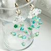 Green Drop with Crystal Flower - String-of Pearls-Drop Earrings