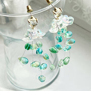Green Drop with Crystal Flower - String-of Pearls-Drop Earrings