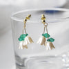 Lily of the Valley White Flower with Green Leaves Earrings