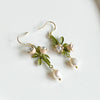 Little White Bell Flower with Pearl Drop Earrings