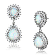 LOS879 - Rhodium 925 Sterling Silver Earrings with Semi-Precious Opal