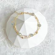 Moonstone Gold Heart Double Chain Bracelet