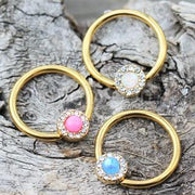 Gold Plated Jeweled Synthetic Opal Captive Bead Ring Nipple Jewelry