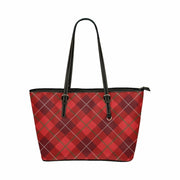 Shoulder Bag - Red & Black Plaid Style Large Leather Tote Bag