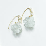 White Cats Eye Stone Beads and Pearls Drop Earrings